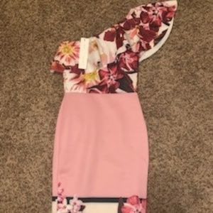 ONE SHOULDER PINK/FLOWERS DRESS BRAND NEW